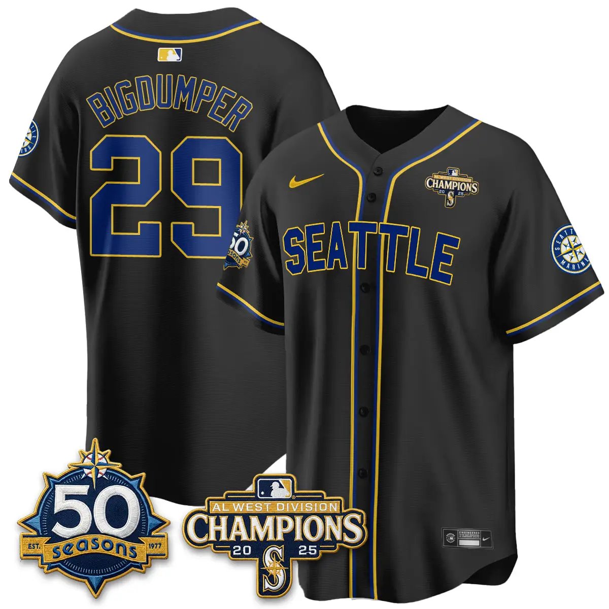 SEA 50th Anniversary Black Out Style Vapor Premier Limited Jersey - All Stitched by Seattle Mariners