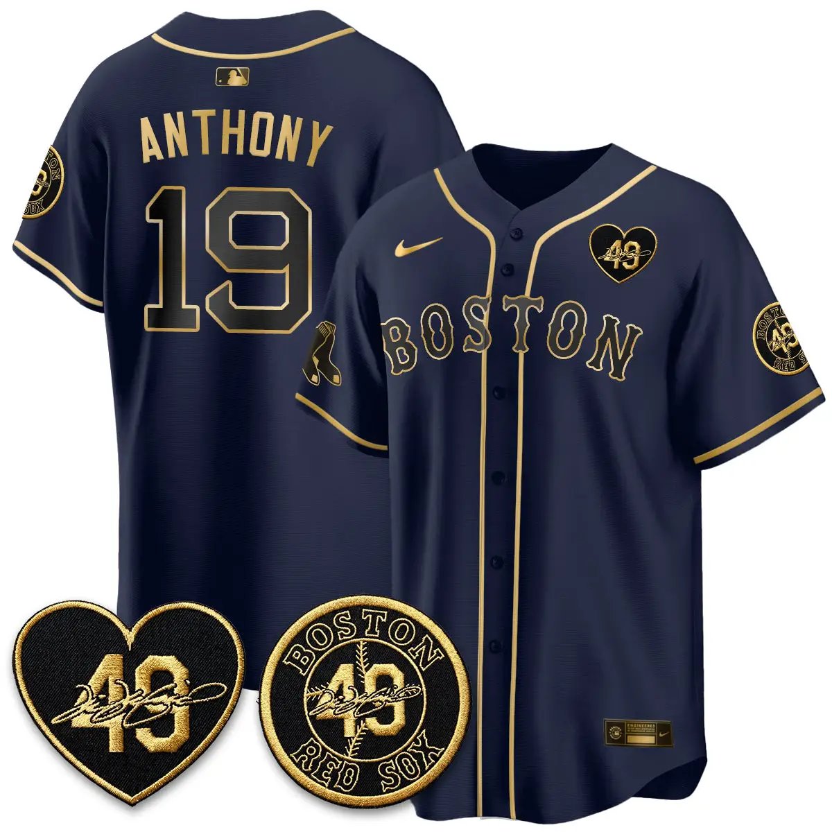 BOS Tim Wakefield Memorial Patch Vaper Premier Limited Gold Edition Jersey - All Stitched by Boston Red Sox