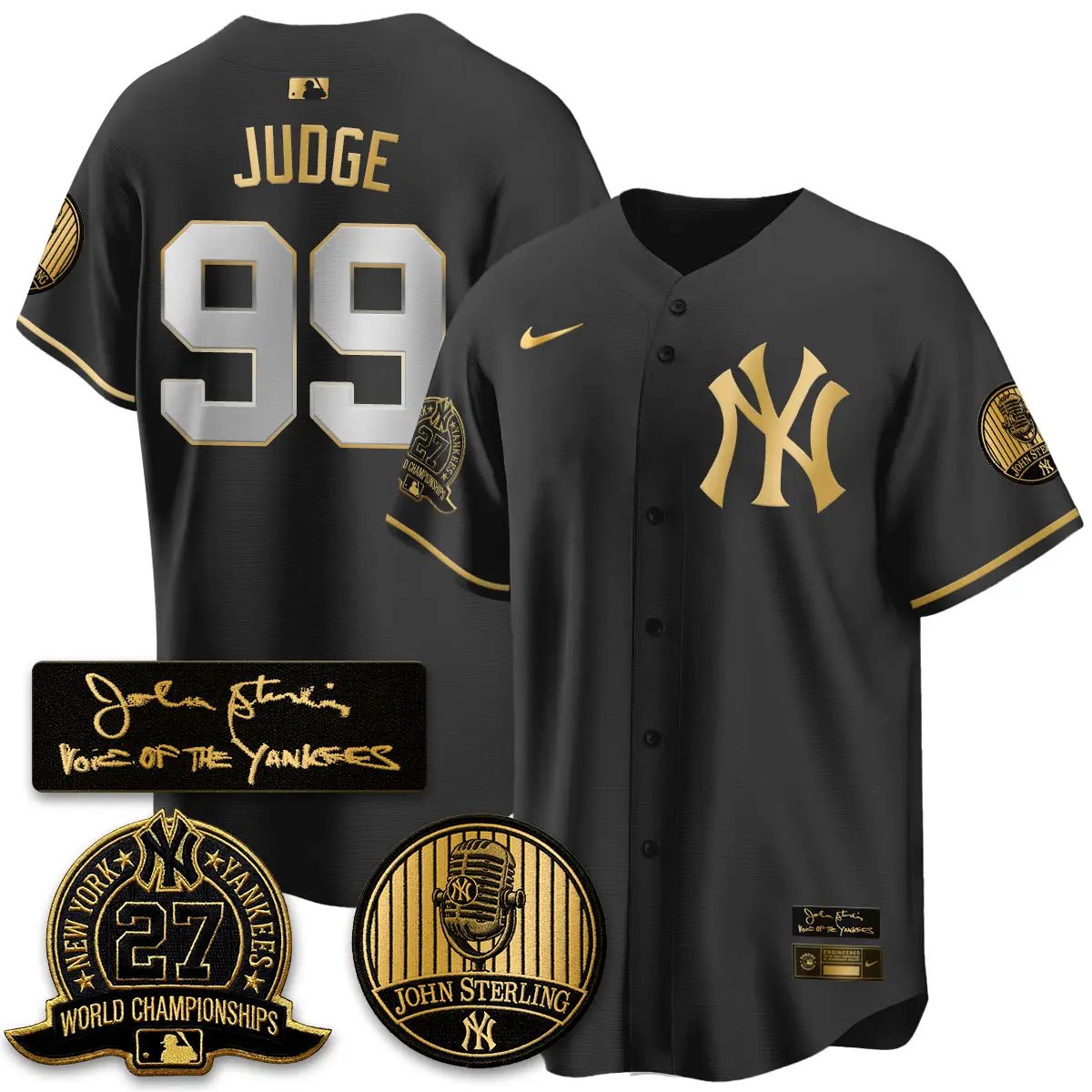 NYY John Sterling Tribute Patch Vapor Premier Limited Jersey - Stitched by New York Yankees