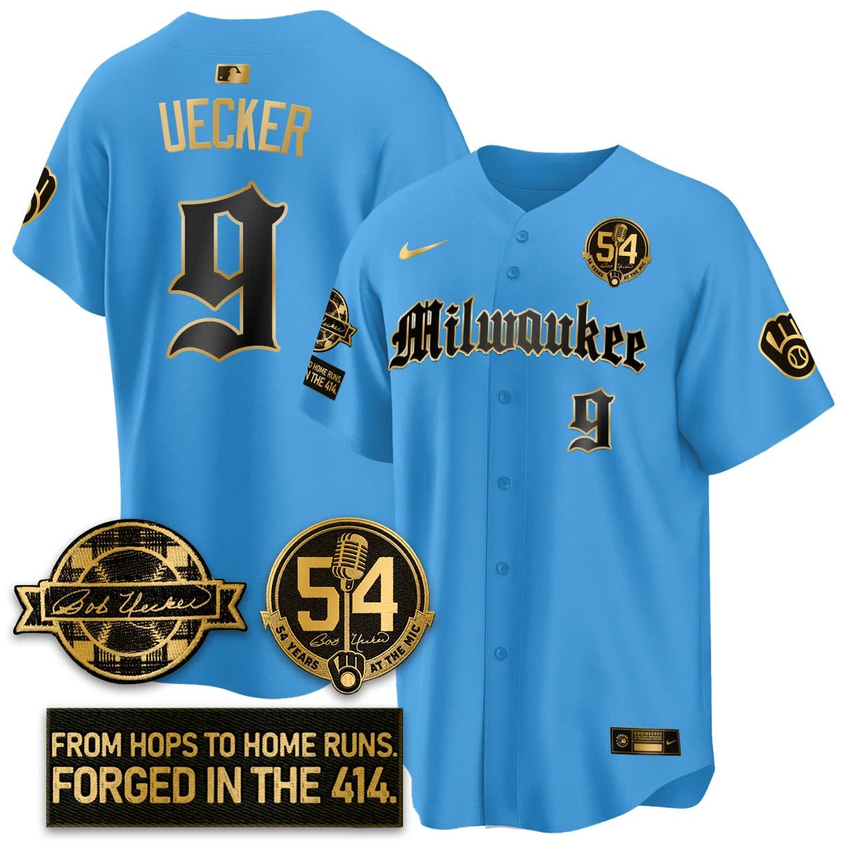 MIL Bob Uecker Patch Vapor Premier Limited Jersey - Gothic Edition - All Stitched by Milwaukee Brewers
