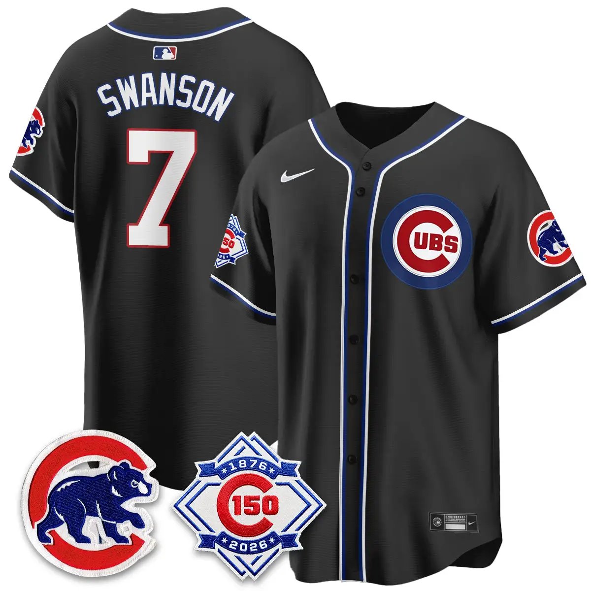 Chicago Cubs 150th Anniversary Black Out Style Vapor Premier Limited Jersey - All Stitched by Chicago Cubs