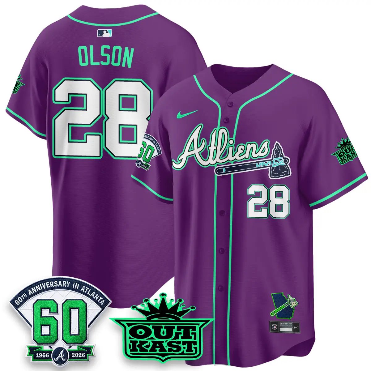 ATL x Atliens Cool Base Galaxy Version Jersey - Stitched (2) by Atlanta Braves