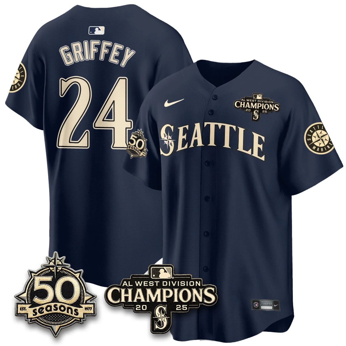 Seattle Mariners Vapor Premier Limited Jersey - 50th Anniversary & AL West Division Champions - Steelheads Community Funds - All Stitched by Seattle Mariners