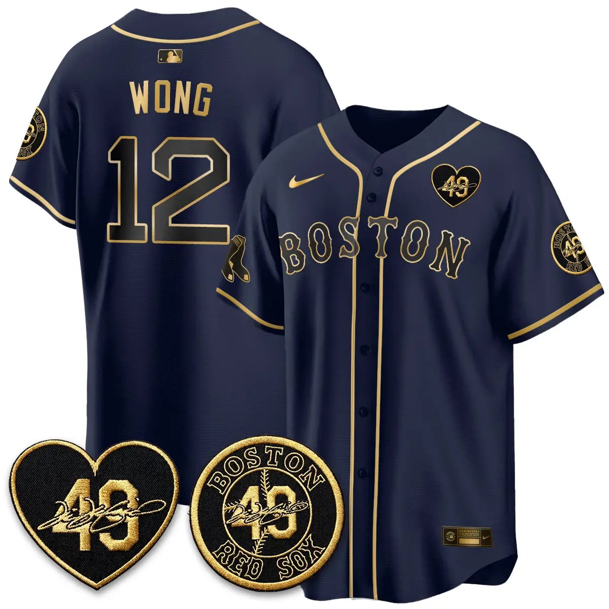 BOS Tim Wakefield Memorial Patch Vaper Premier Limited Gold Edition Jersey - All Stitched by Boston Red Sox