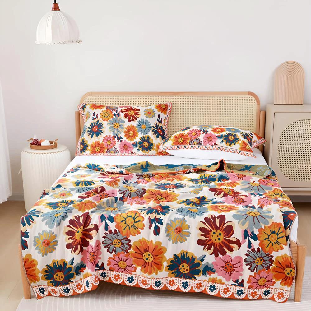 Bright Flower Cotton Blanket by Casa & Beyond