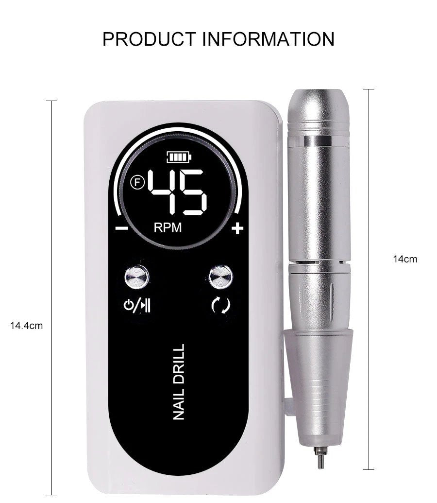 ProNail 45000RPM Electric Nail File – Portable Rechargeable E-File for Manicure & Acrylic Nails | Low Noise by BowLift