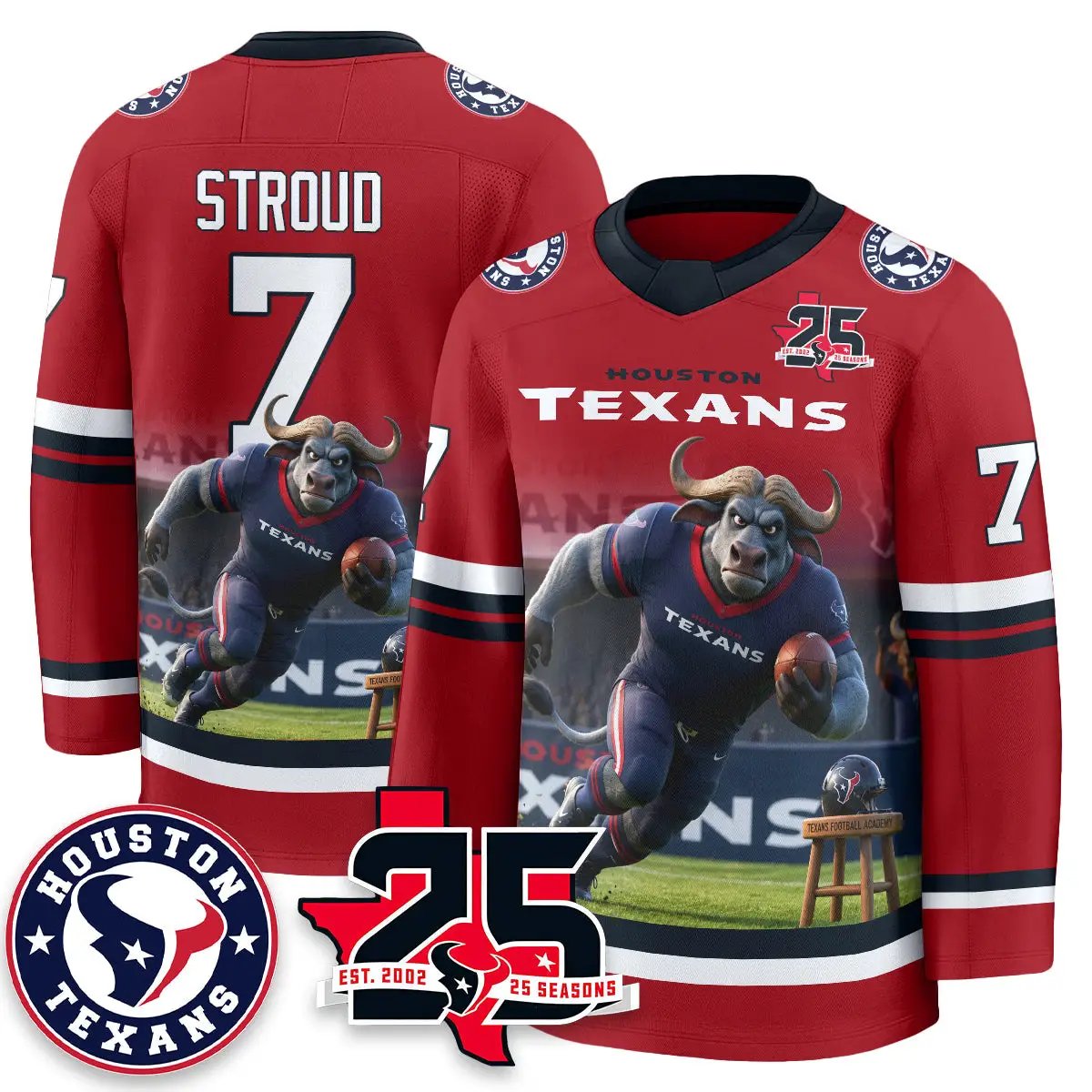 HOU x Bull Chief Edition Hockey Jersey - Printed by Houston Texans