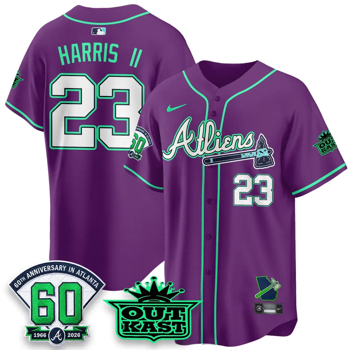 ATL x Atliens Cool Base Galaxy Version Jersey - Stitched (2) by Atlanta Braves