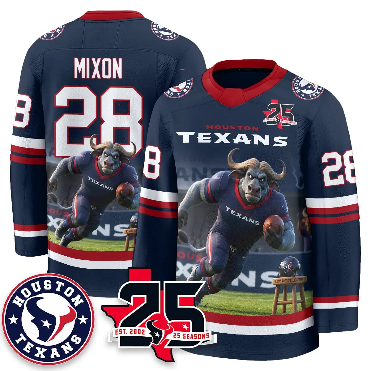 HOU x Bull Chief Edition Hockey Jersey - Printed by Houston Texans