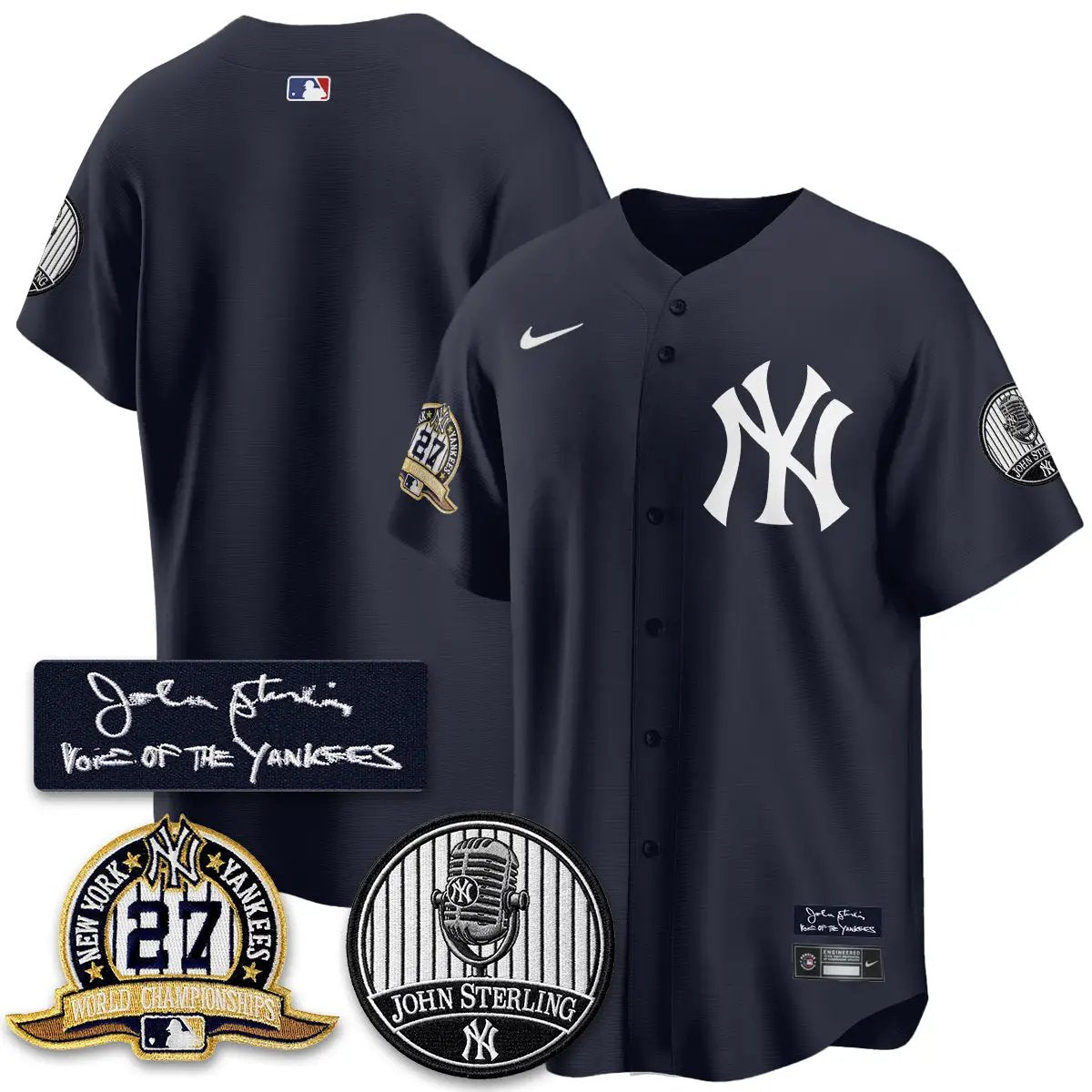 NYY John Sterling Tribute Patch Vapor Premier Limited Jersey - Stitched by New York Yankees