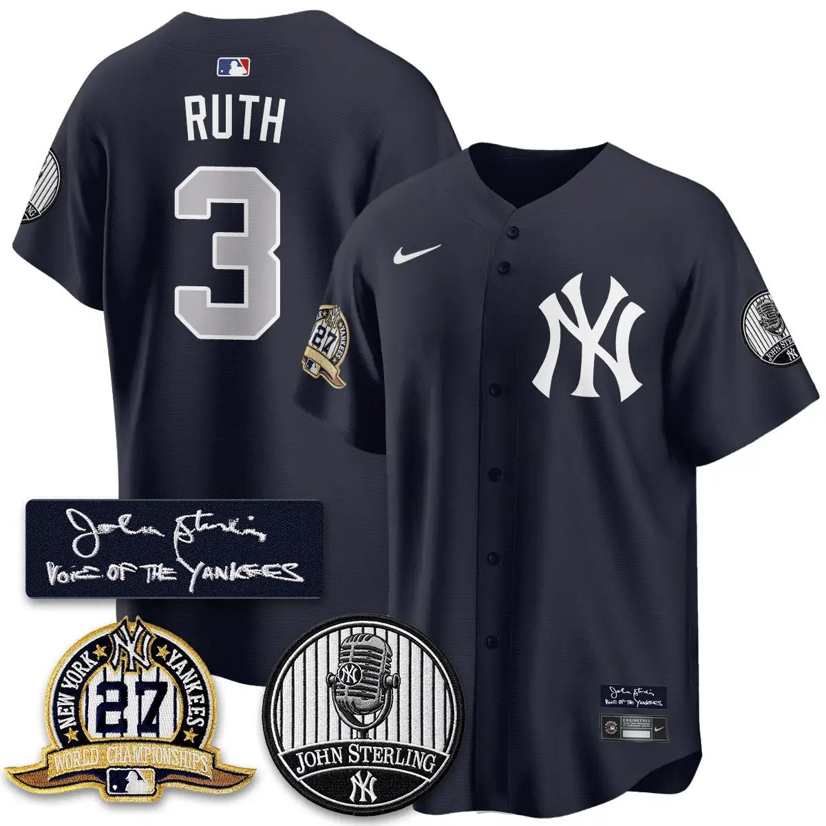 NYY John Sterling Tribute Patch Vapor Premier Limited Jersey - Stitched by New York Yankees