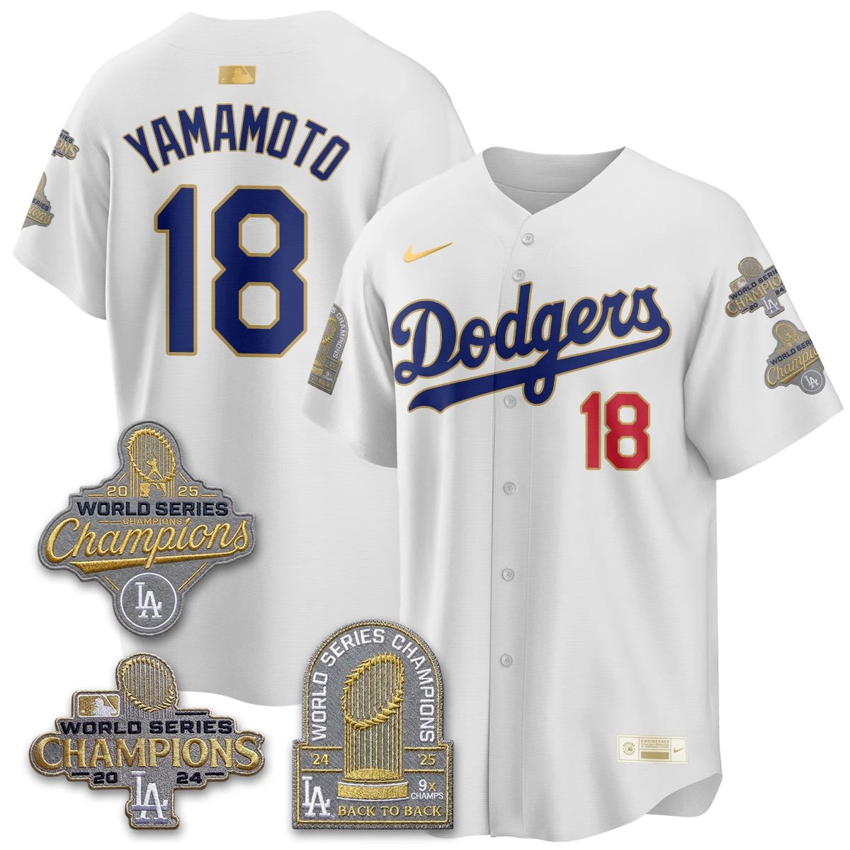 Los Angeles Dodgers Gold Collection Stadium Vapor Limited Jersey - Back to Back 9x Champs - All Stitched by Los Angeles Dodgers