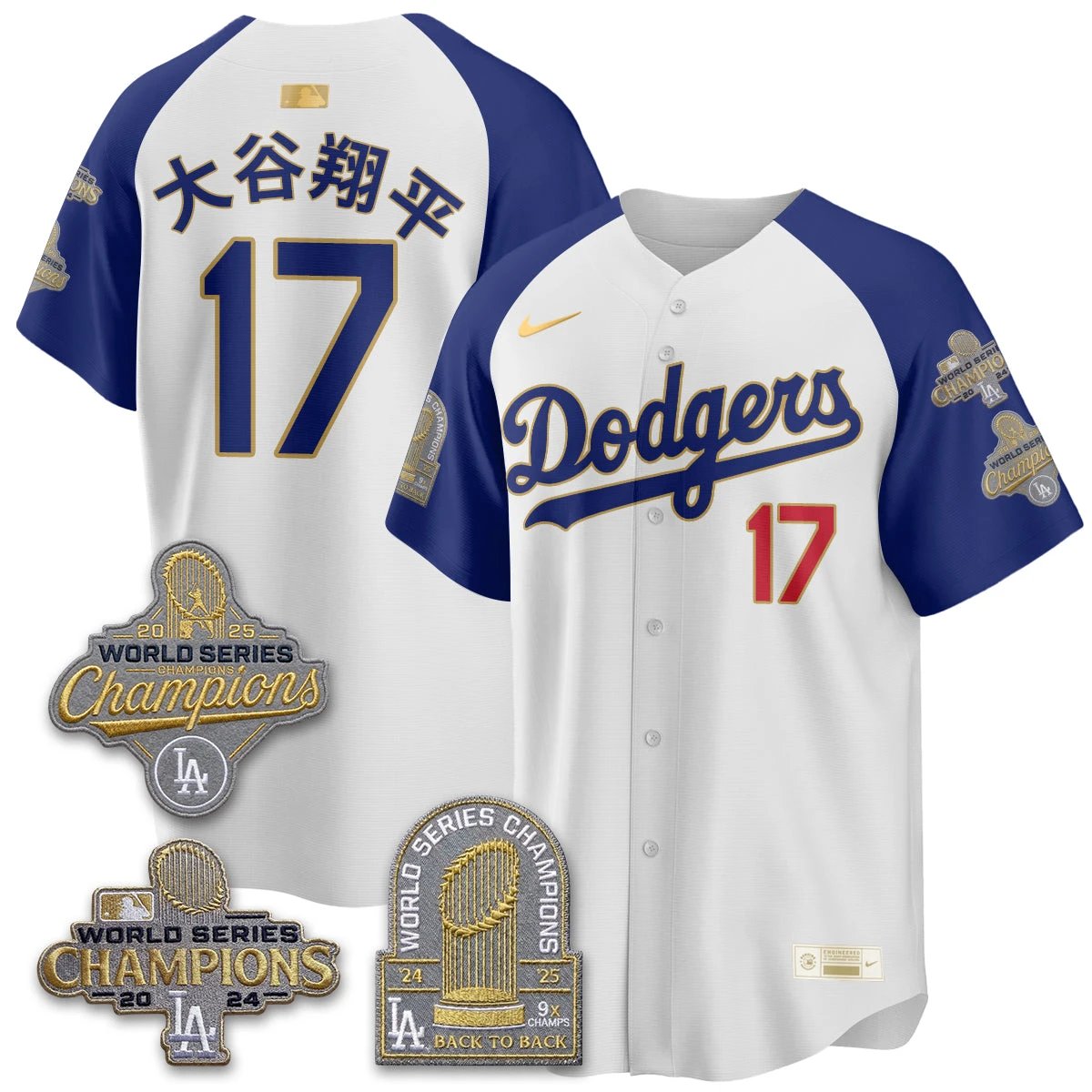 Los Angeles Dodgers Gold Collection Stadium Vapor Limited Jersey - Back to Back 9x Champs - All Stitched by Los Angeles Dodgers