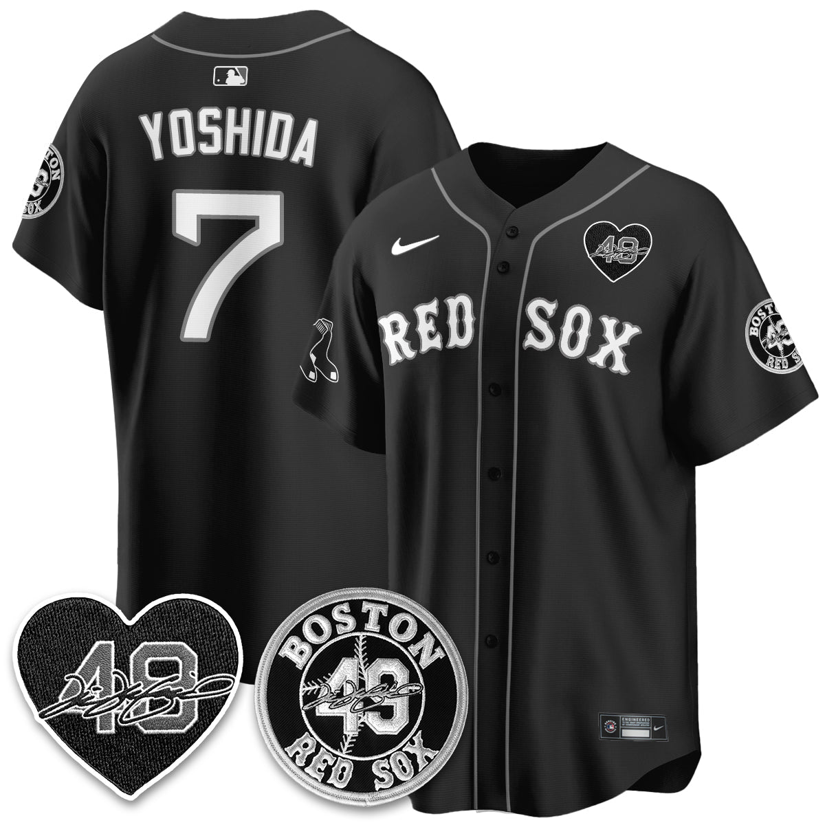 BOS Tim Wakefield Memorial Patch Vaper Premier Limited Gold Jersey - All Stitched by Boston Red Sox