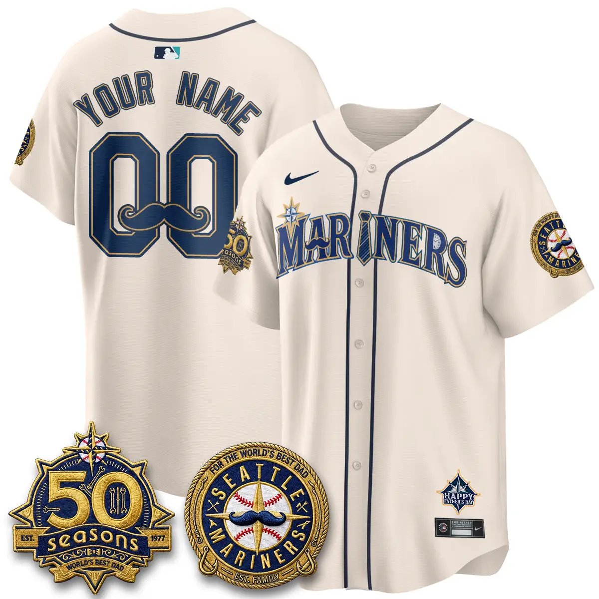 Seattle Mariners Happy Father's Day Vapor Custom Jersey - Stitched by Seattle Mariners