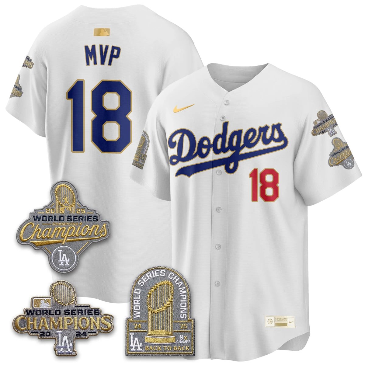 Los Angeles Dodgers Gold Collection Stadium Vapor Limited Jersey - Back to Back 9x Champs - All Stitched by Los Angeles Dodgers