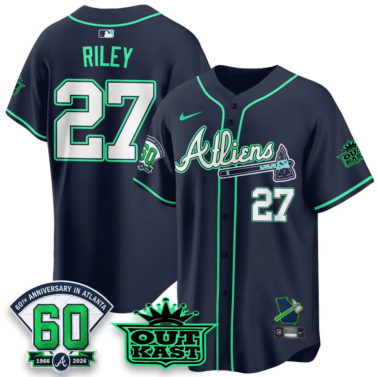 ATL x Atliens Cool Base Galaxy Version Jersey - Stitched (2) by Atlanta Braves