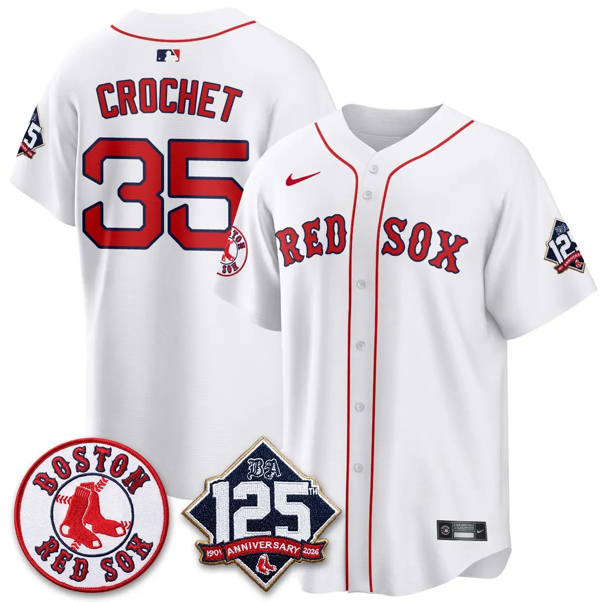 Boston Red Sox 125th Anniversary Patch Vapor Jersey - Stitched by Boston Red Sox