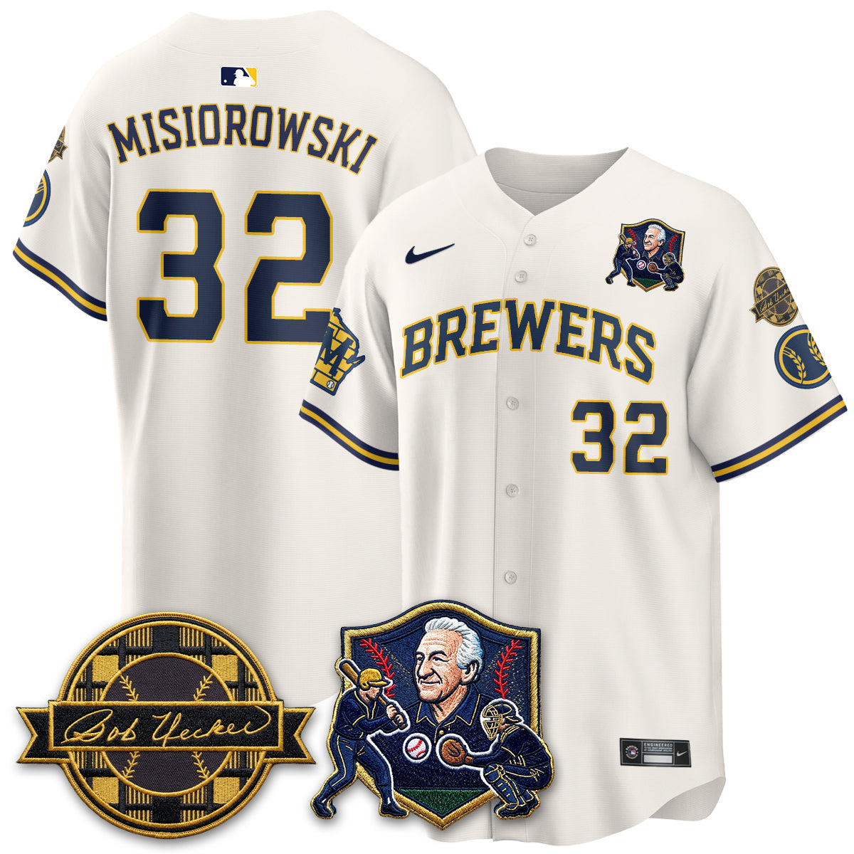 MIL Bob Uecker - 54 Seasons for Brewers' Vapor Limited Gold Jersey - All Stitched by Milwaukee Brewers