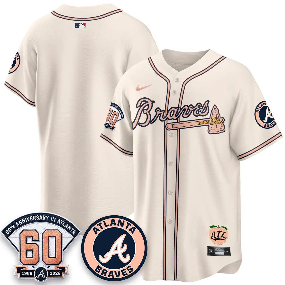 ATL 60th Anniversary Peach Edition - Stitched (2) by Atlanta Braves