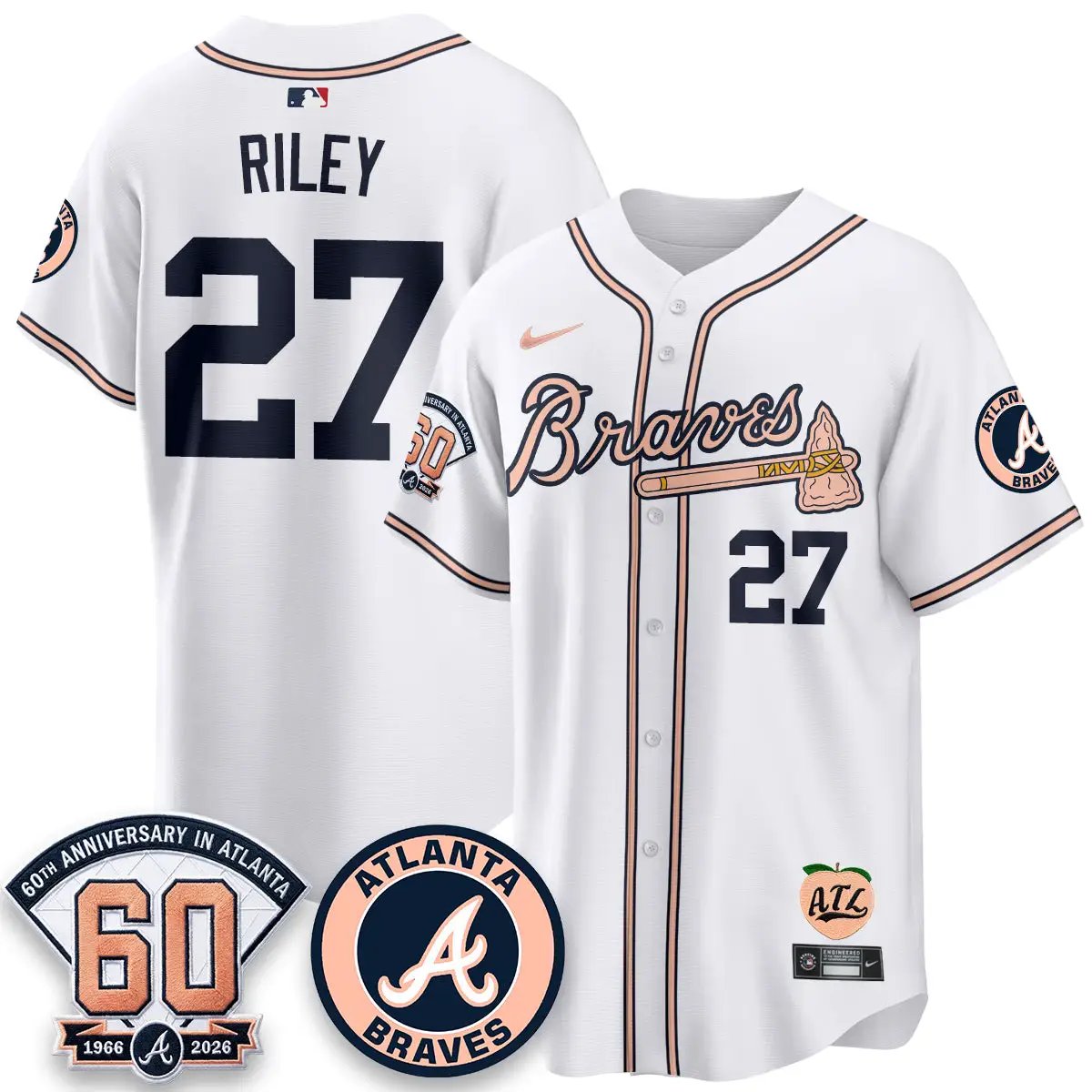 ATL 60th Anniversary Peach Edition - Stitched (2) by Atlanta Braves