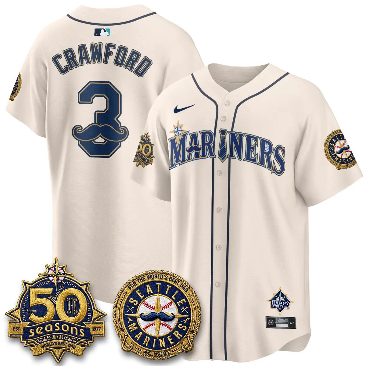 Seattle Mariners Happy Father's Day Vapor Jersey - Stitched by Seattle Mariners