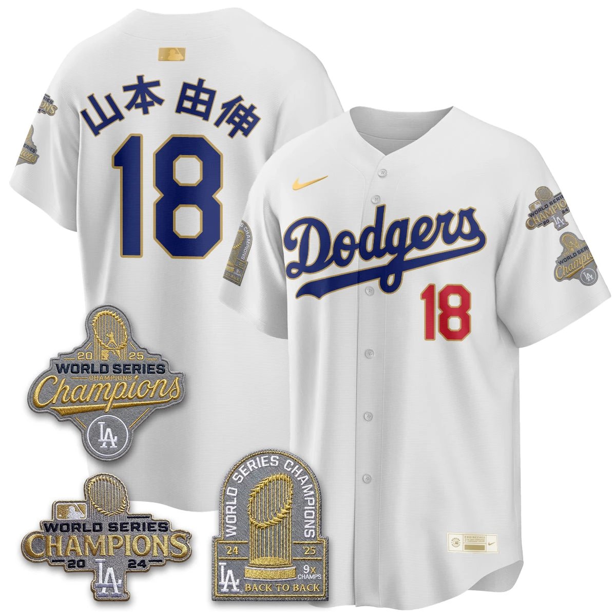 Los Angeles Dodgers Gold Collection Stadium Vapor Limited Jersey - Back to Back 9x Champs - All Stitched by Los Angeles Dodgers
