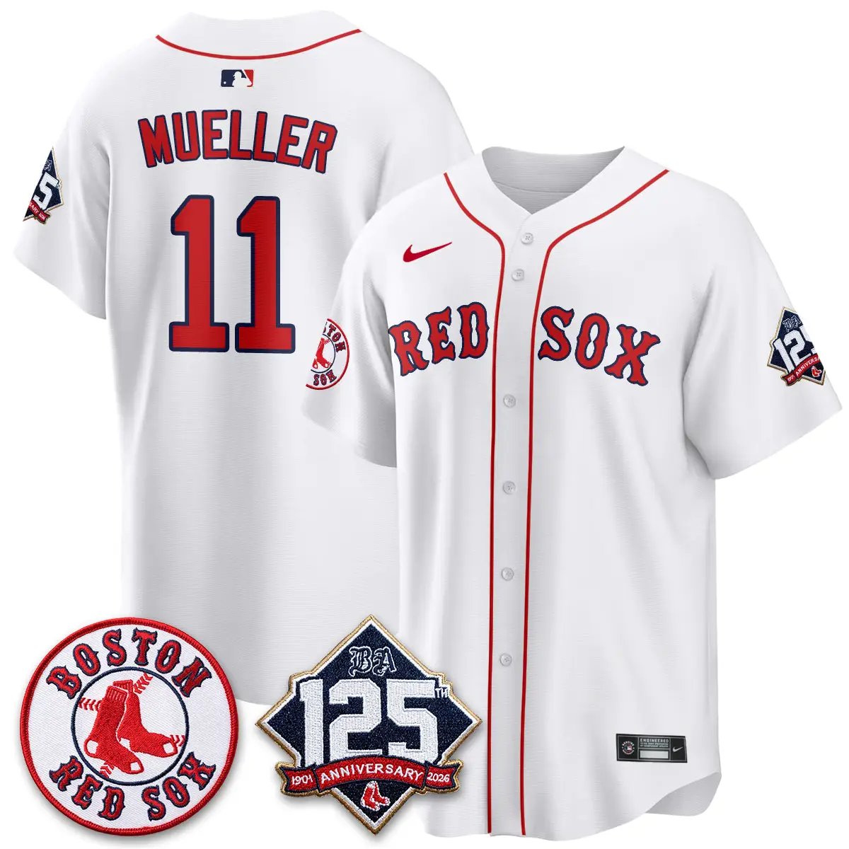 Boston Red Sox 125th Anniversary Patch Vapor Jersey - Stitched by Boston Red Sox