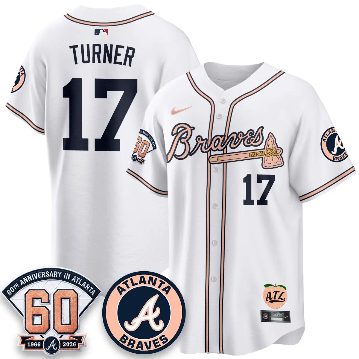 ATL 60th Anniversary Peach Edition - Stitched (2) by Atlanta Braves