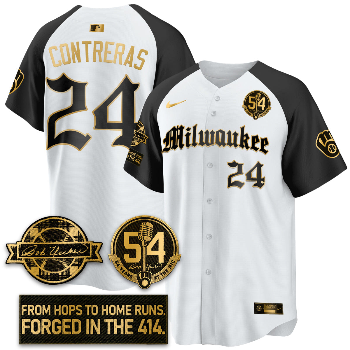 MIL Bob Uecker Patch Vapor Premier Limited Jersey - Gothic Edition - All Stitched by Milwaukee Brewers