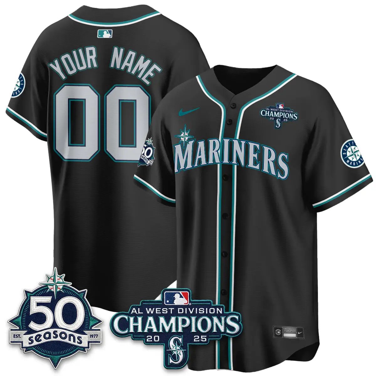 SEA 50th Anniversary Black Out Style Vapor Premier Limited Custom Jersey - All Stitched by Seattle Mariners