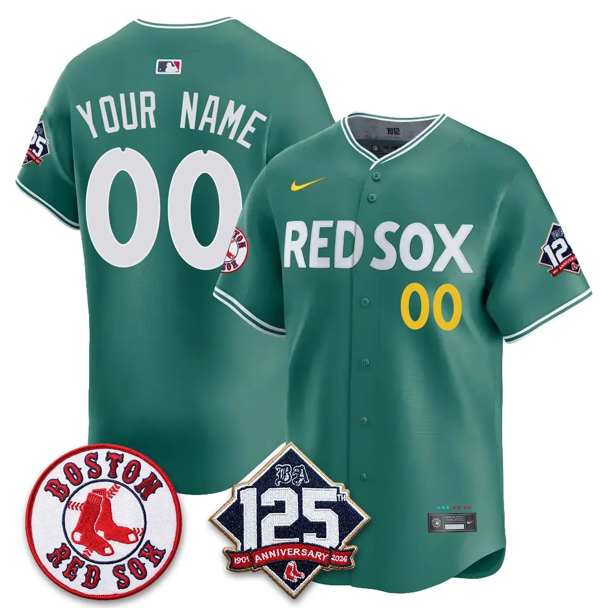 Boston Red Sox 125th Anniversary Patch Vapor Custom Jersey - Stitched by Boston Red Sox
