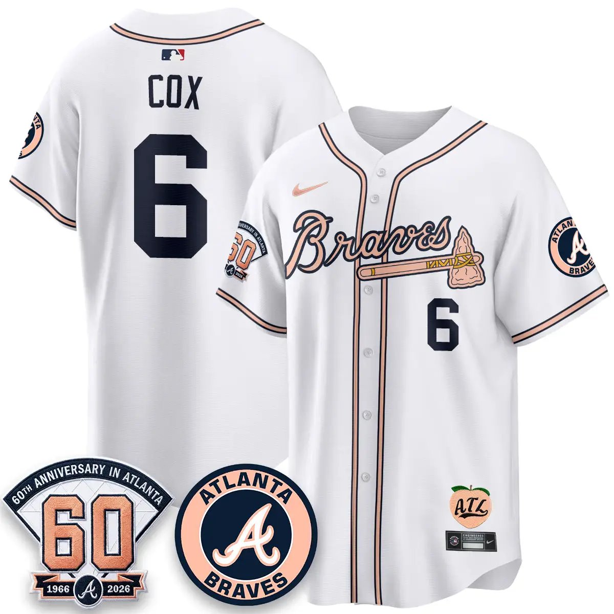 ATL 60th Anniversary Peach Edition - Stitched (2) by Atlanta Braves