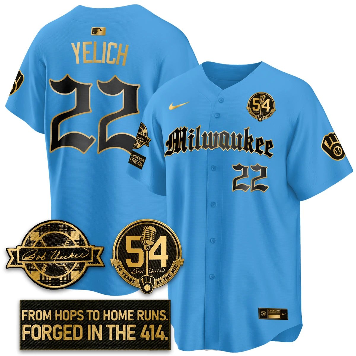 MIL Bob Uecker Patch Vapor Premier Limited Jersey - Gothic Edition - All Stitched by Milwaukee Brewers