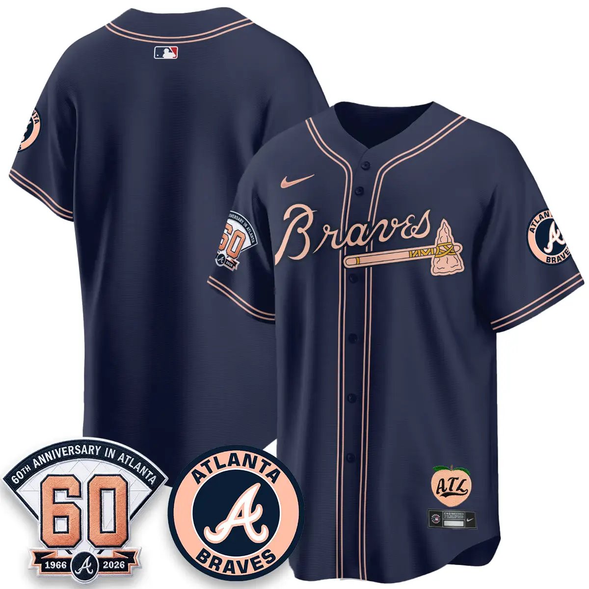 ATL 60th Anniversary Peach Edition - Stitched (2) by Atlanta Braves