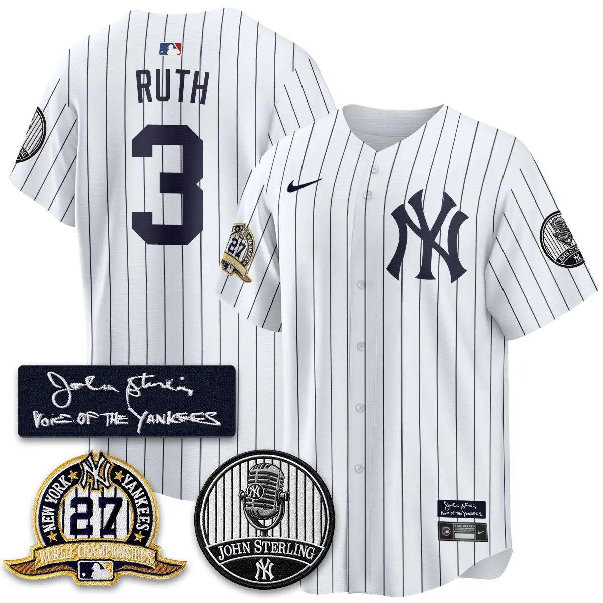 NYY John Sterling Tribute Patch Vapor Premier Limited Jersey - Stitched by New York Yankees