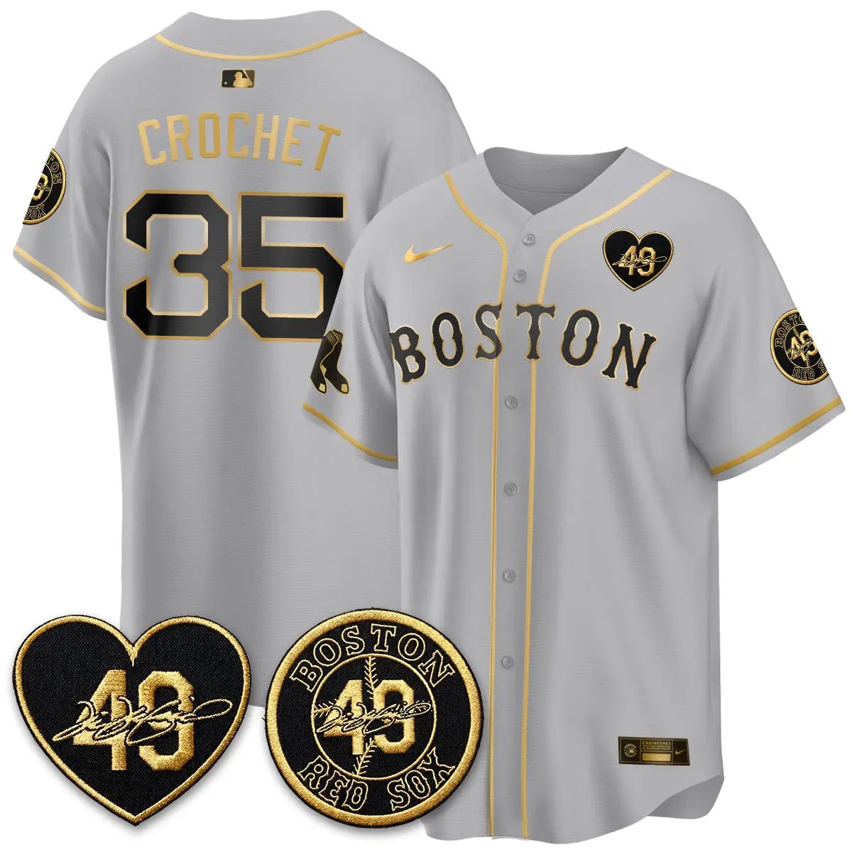 BOS Tim Wakefield Memorial Patch Vaper Premier Limited Gold Edition Jersey - All Stitched by Boston Red Sox