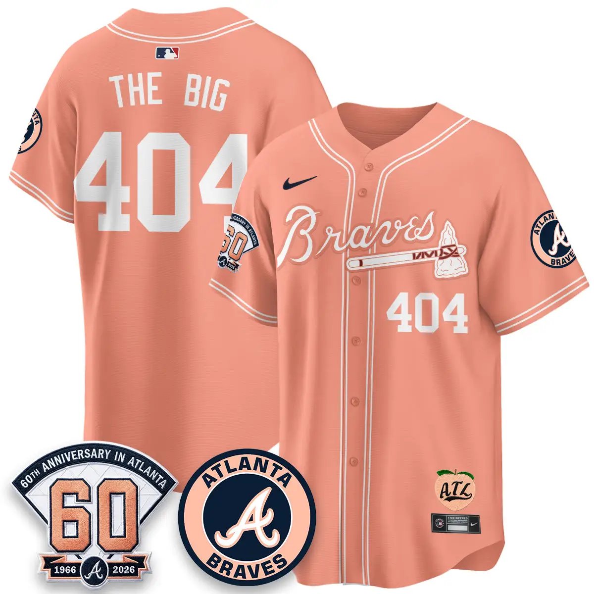 ATL 60th Anniversary Peach Edition - Stitched (2) by Atlanta Braves