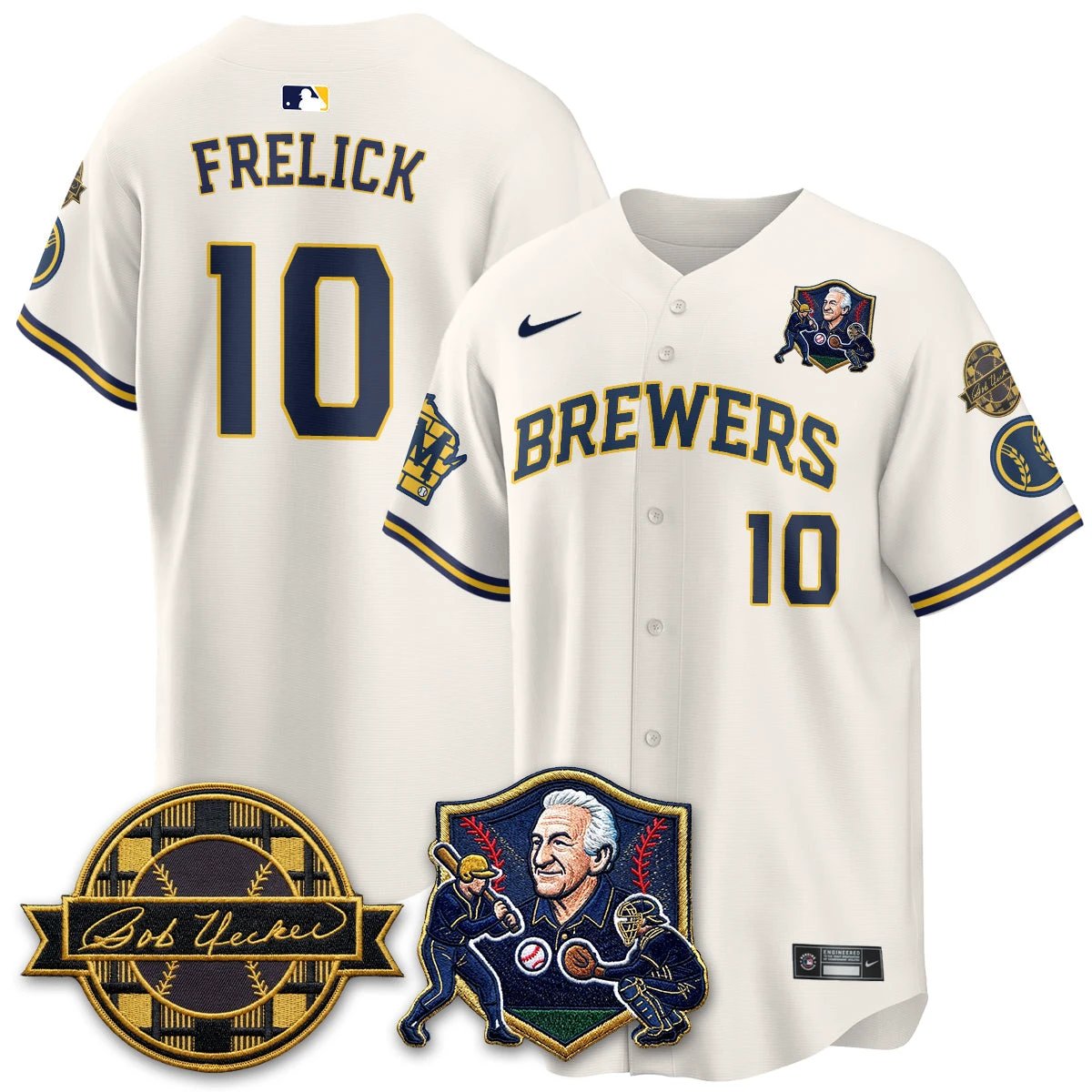 MIL Bob Uecker - 54 Seasons for Brewers' Vapor Limited Gold Jersey - All Stitched by Milwaukee Brewers