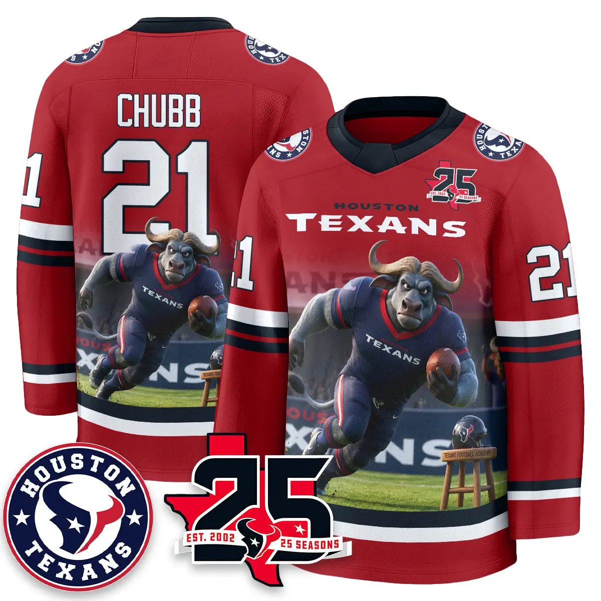 HOU x Bull Chief Edition Hockey Jersey - Printed by Houston Texans