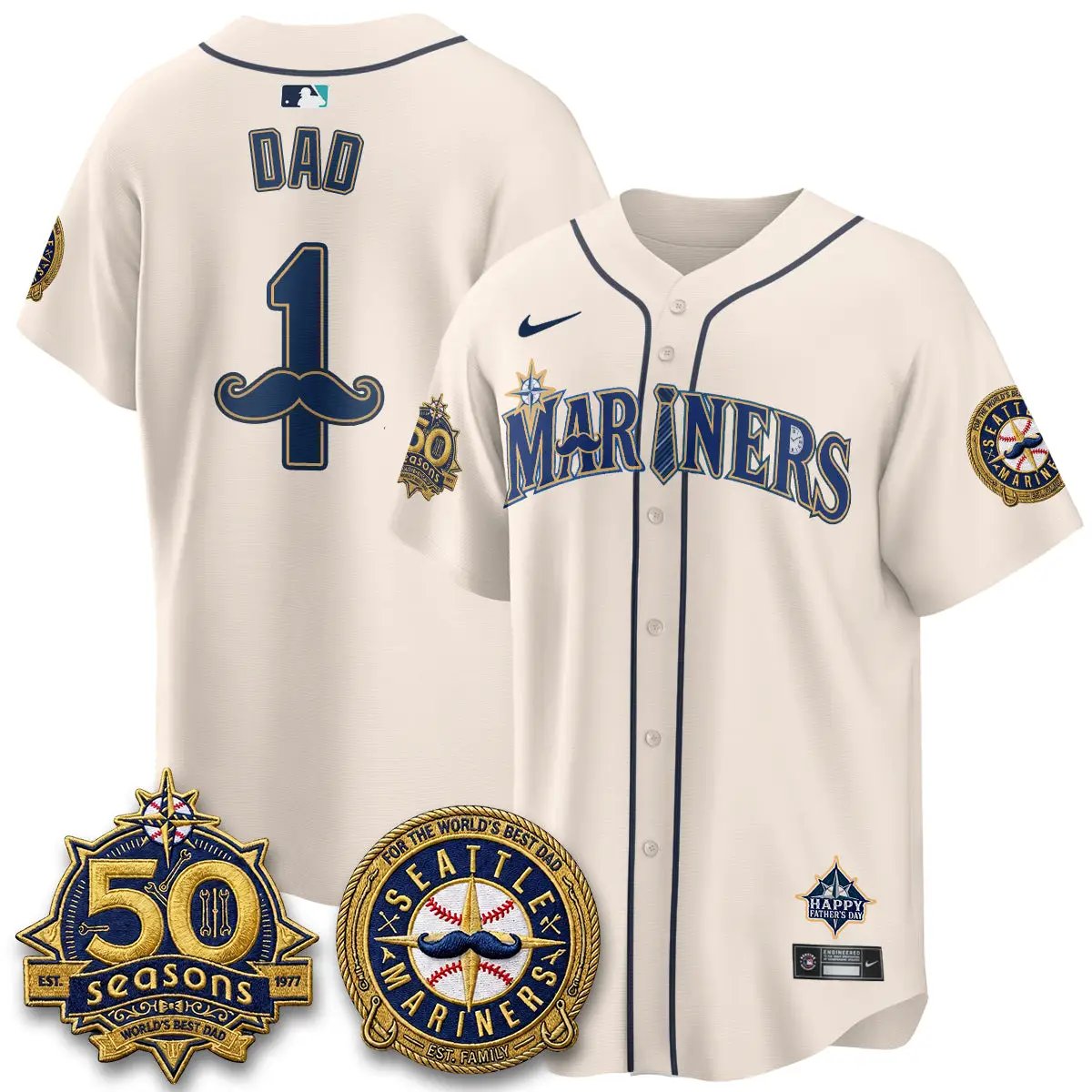 Seattle Mariners Happy Father's Day Vapor Jersey - Stitched by Seattle Mariners
