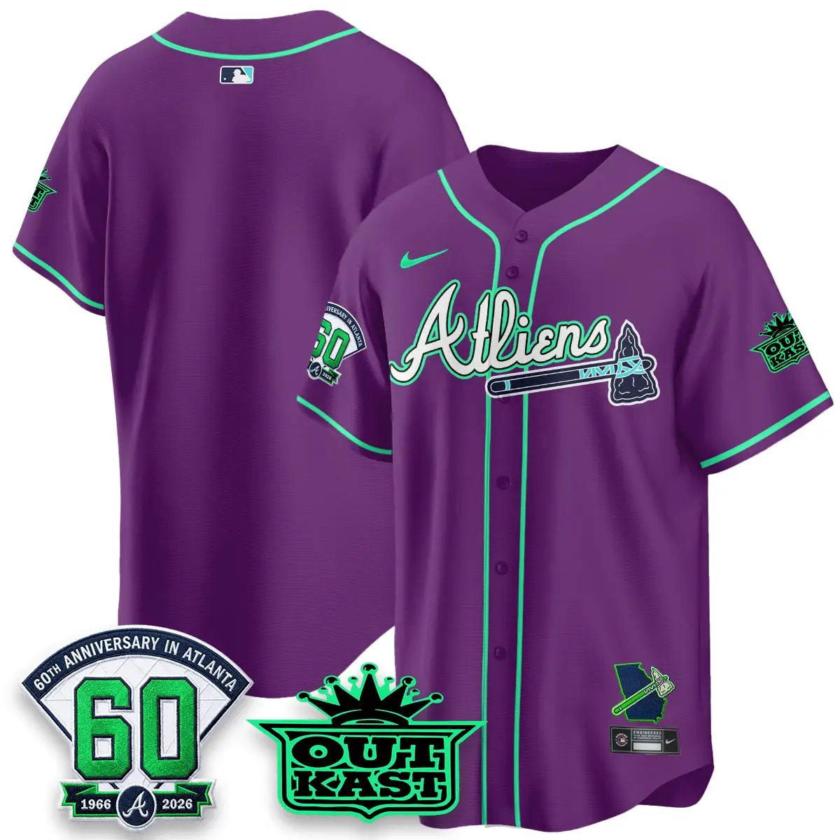 ATL x Atliens Cool Base Galaxy Version Jersey - Stitched (2) by Atlanta Braves