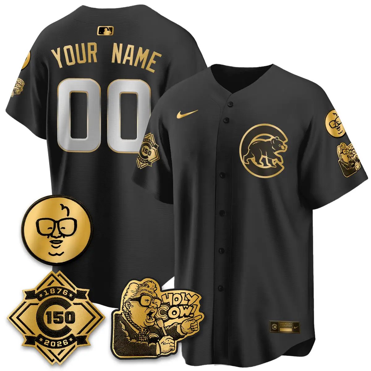 CHC 150th Anniversary Harry Caray Holy Cow Vapor Premier Limited Custom Jersey - All Stitched V3 by Chicago Cubs