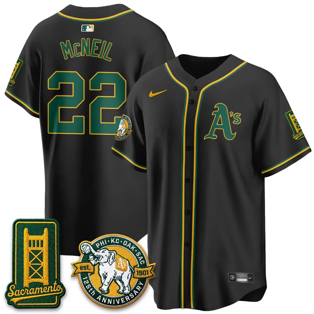 Oakland Athletics 2026 Black Out Style - Celebrating 125 Years - Limited Vapor Jersey - All Stitched by Oakland Athletics