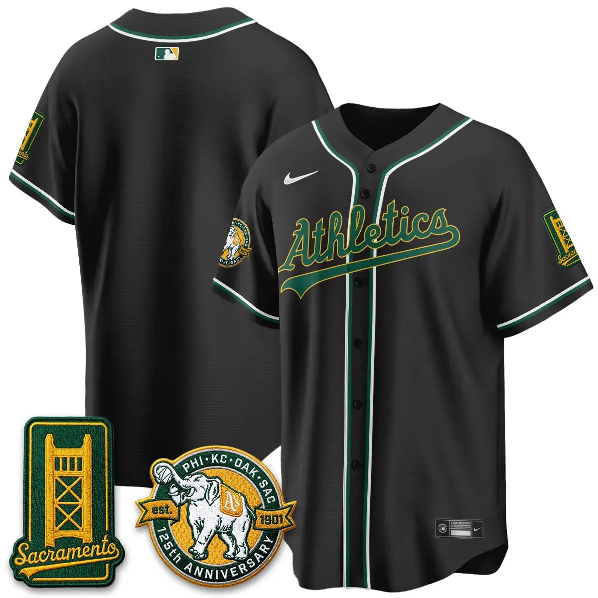 Oakland Athletics 2026 Black Out Style - Celebrating 125 Years - Limited Vapor Jersey - All Stitched by Oakland Athletics