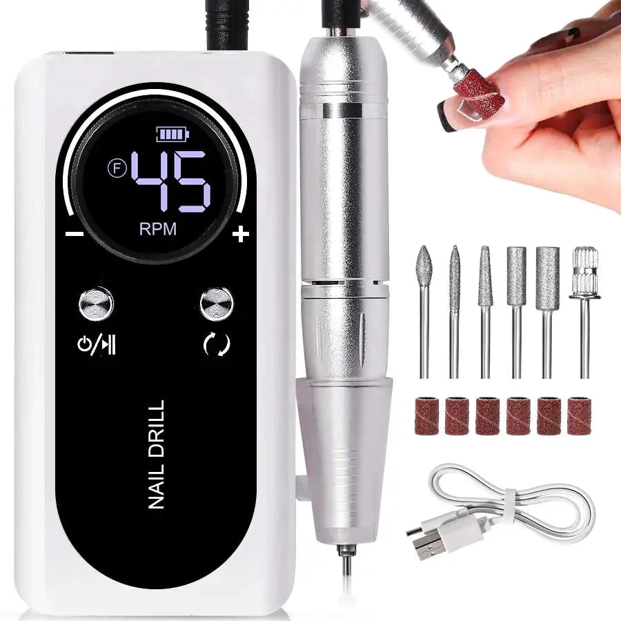 ProNail 45000RPM Electric Nail File – Portable Rechargeable E-File for Manicure & Acrylic Nails | Low Noise by BowLift