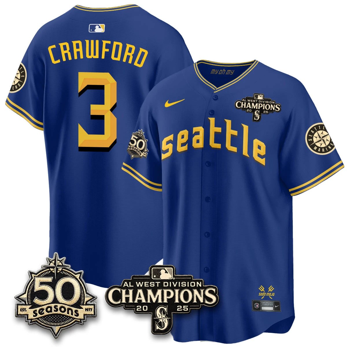 Seattle Mariners Vapor Premier Limited Jersey - 50th Anniversary & AL West Division Champions - Steelheads Community Funds - All Stitched by Seattle Mariners