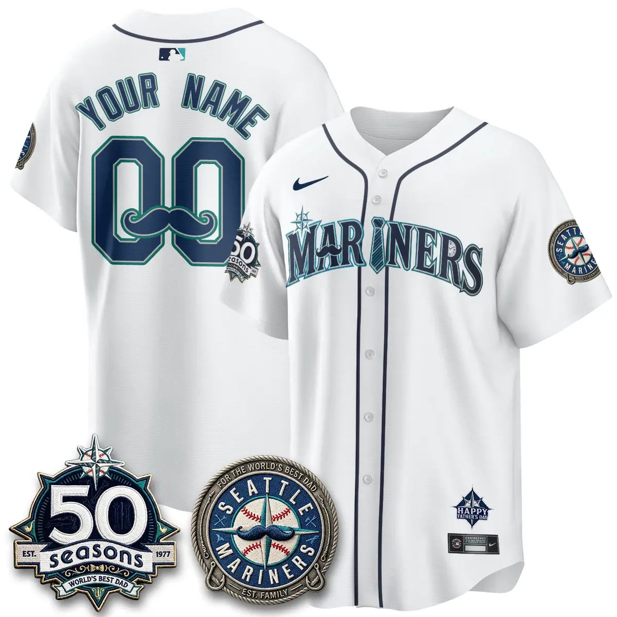Seattle Mariners Happy Father's Day Vapor Custom Jersey - Stitched by Seattle Mariners