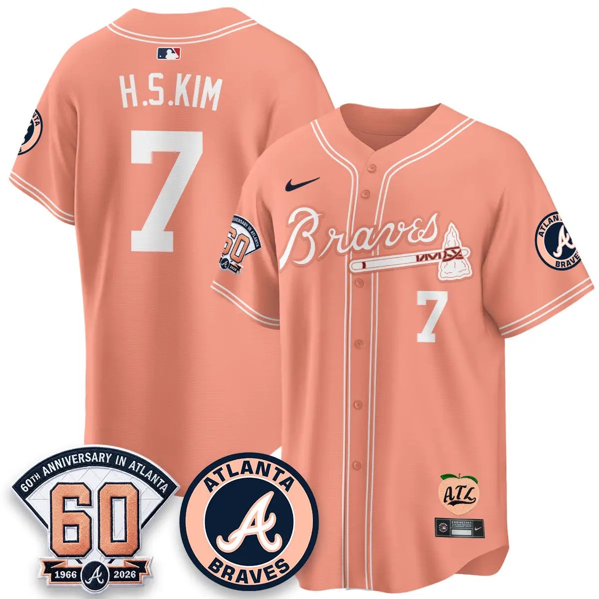 ATL 60th Anniversary Peach Edition - Stitched (2) by Atlanta Braves