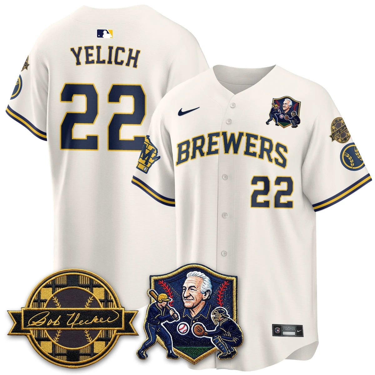 MIL Bob Uecker - 54 Seasons for Brewers' Vapor Limited Gold Jersey - All Stitched by Milwaukee Brewers